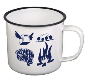 Tasse mit aufgedruckten PsychOlympia-Items